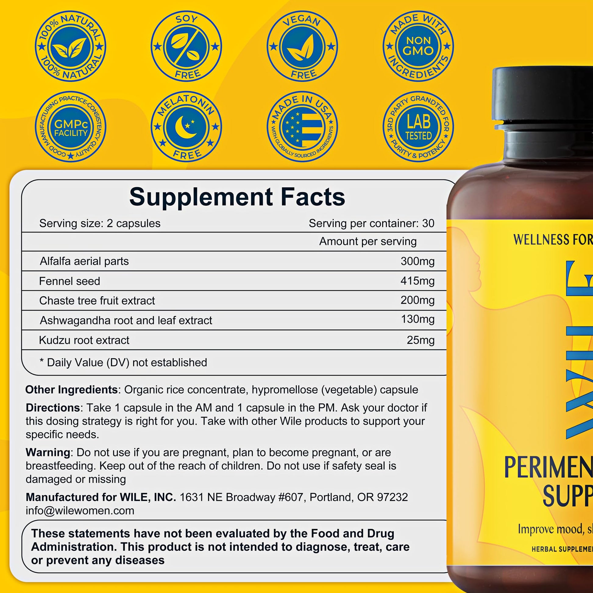 WILE Menopause and Perimenopause Supplements for Women with Ashwagandha - Menopausal Symptoms Relief for Stress, Hot Flashes, Night Sweats - Healthy Sleep & Hormone Balance Support, Vegan, 30 Servings WILEBuy Supplements Australia
