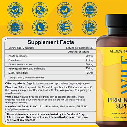 WILE Menopause and Perimenopause Supplements for Women with Ashwagandha - Menopausal Symptoms Relief for Stress, Hot Flashes, Night Sweats - Healthy Sleep & Hormone Balance Support, Vegan, 30 Servings WILEBuy Supplements Australia