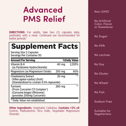 Nature’s Bounty Optimal Solutions Advanced PMS Relief for Menstrual Cycle Support, PMS Support Supplement for Women, Bloating Relief – Chasteberry, Hormone-Free, 60 Vegetarian Capsules Nature's BountyBuy Supplements Australia