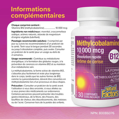 Natural Factors B12 Methylcobalamin, 10,000 mcg, Cherry, 30 Chewable Tablets Natural FactorsBuy Supplements Australia