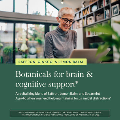 Gaia Herbs Nootropic Focus - Brain & Cognitive Support Supplement to Help Maintain Healthy Concentration* - with Saffron, Lemon Balm & Spearmint - 40 Liquid Phyto-Capsules (20 Servings) Gaia HerbsBuy Supplements Australia