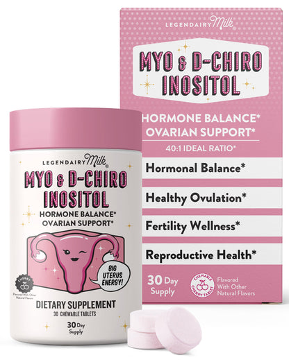 Legendairy Milk Myo-Inositol & D-Chiro Inositol Supplement for Women, 40:1 Ratio, PCOS & Fertility Support, Hormone Balance, Sugar Free Vegan Chewable Tablets, Cherry Flavor, 30 Day Supply Legendairy MilkBuy Supplements Australia