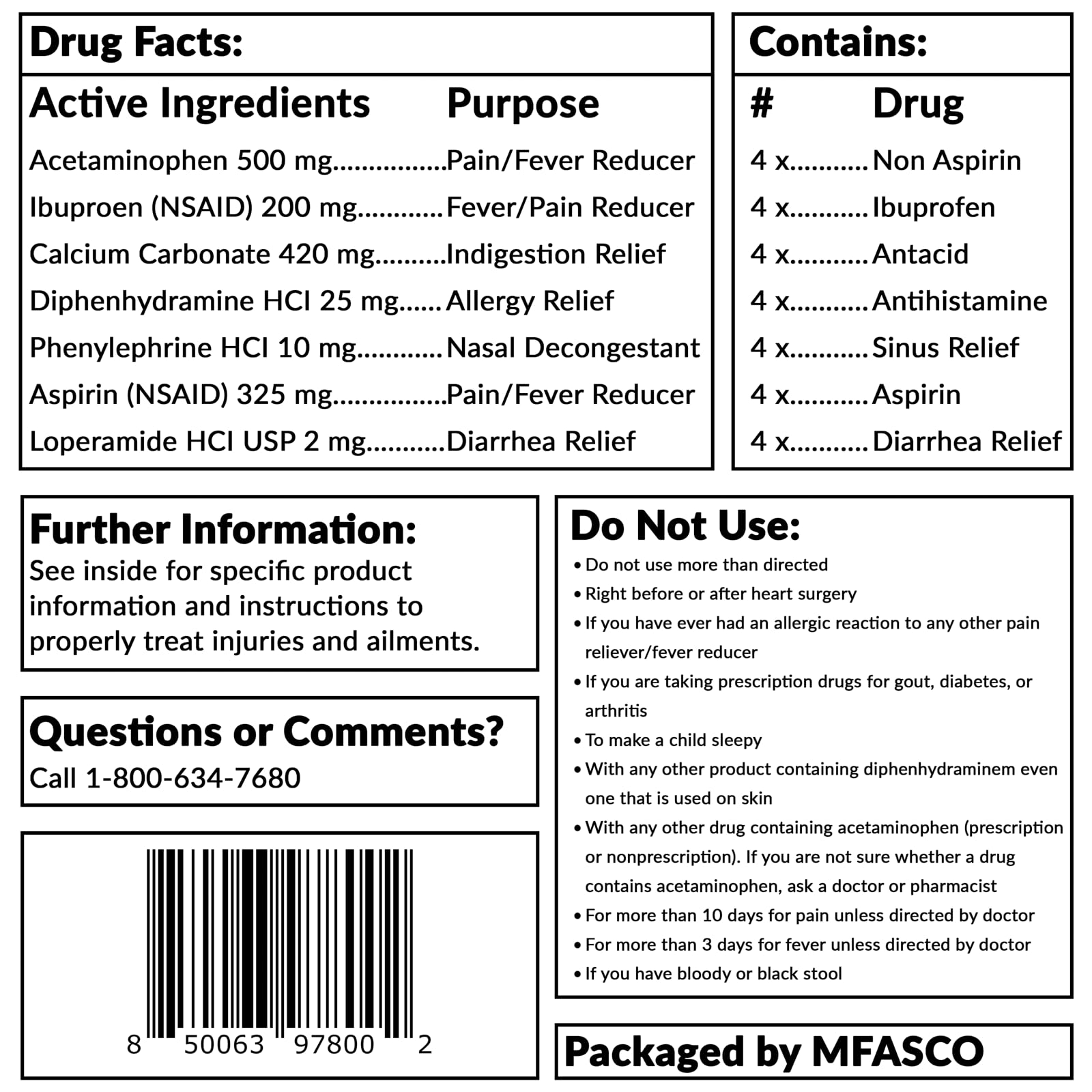 MFASCO - 7 in 1 - Travel Size Medicine Kit - TSA Approved | 28 First Aid Emergency OTC Medicine Packets for Cruise & International Travel | Compact Med Refill for Traveling & Office Assembled in USA MFASCO buy supplements Au