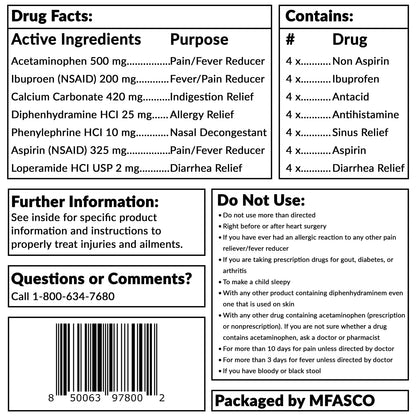 MFASCO - 7 in 1 - Travel Size Medicine Kit - TSA Approved | 28 First Aid Emergency OTC Medicine Packets for Cruise & International Travel | Compact Med Refill for Traveling & Office Assembled in USA MFASCO buy supplements Au