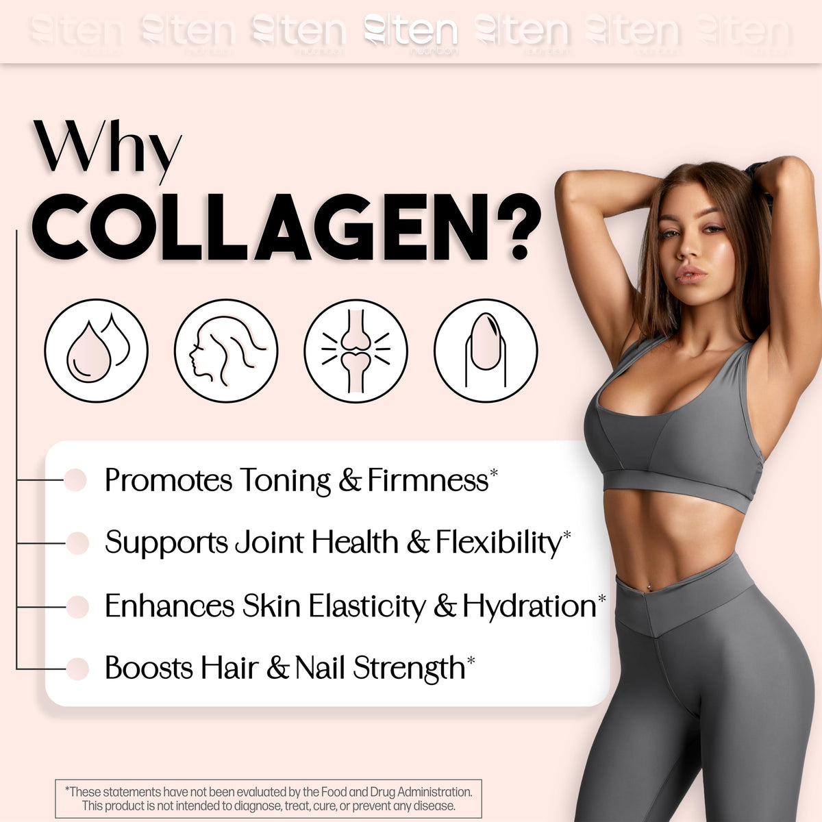 New - Creatine + Collagen for Women – Supports Lean Muscle Growth & Development, Booty Gain, Energy & Recovery – 5g Creatine Monohydrate Plus 5000mg Collagen Peptides Combo – Unflavored, 30 Servings 10Ten NutritionBuy Supplements Australia
