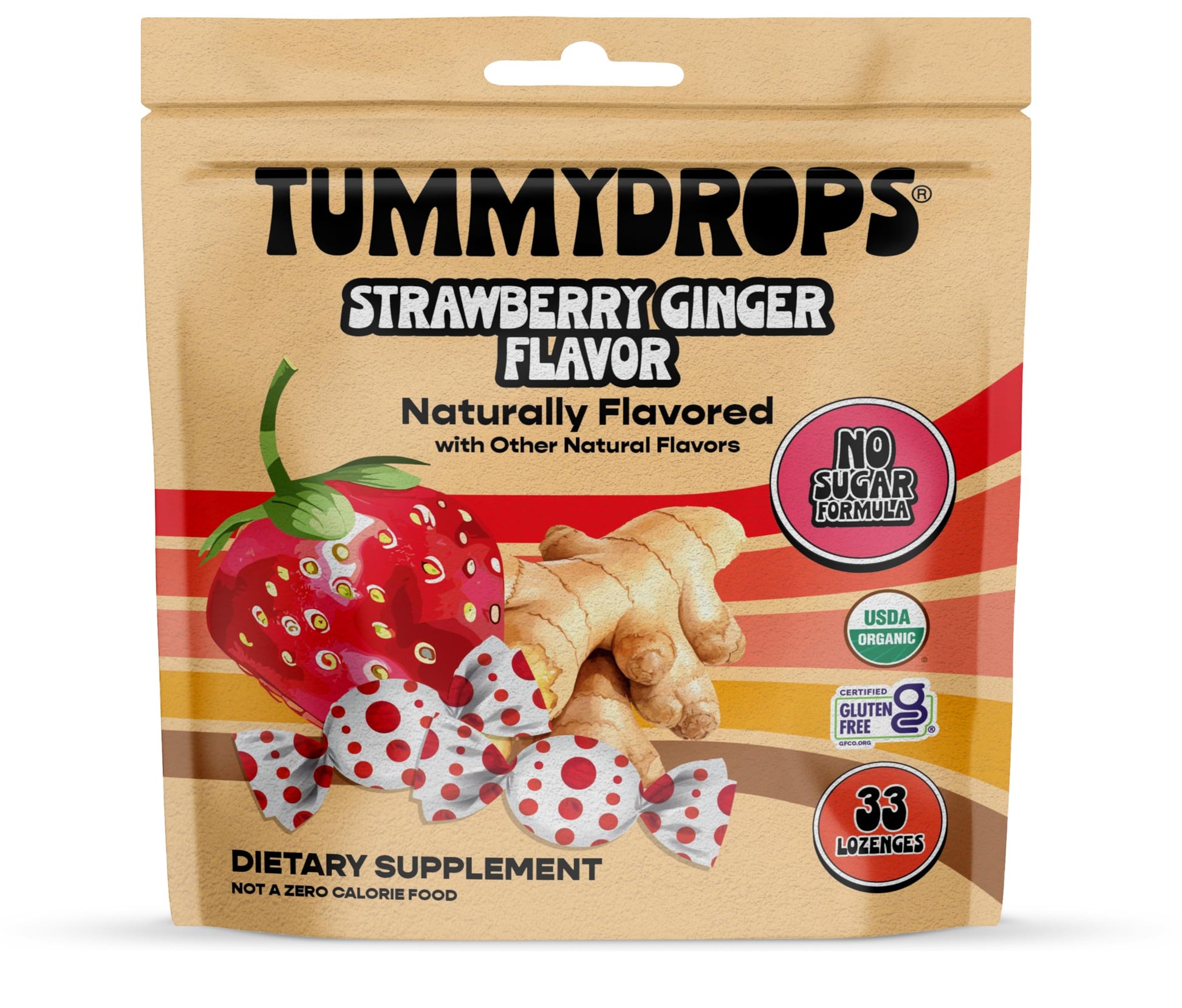 Tummydrops, No Sugar Strawberry Ginger Flavor, Gluten Free & Vegan, 33 Individually Wrapped Organic Ginger Lozenges Made with Organic Monkfruit tummy drops buy supplements Au