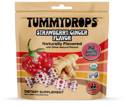 Tummydrops, No Sugar Strawberry Ginger Flavor, Gluten Free & Vegan, 33 Individually Wrapped Organic Ginger Lozenges Made with Organic Monkfruit tummy drops buy supplements Au