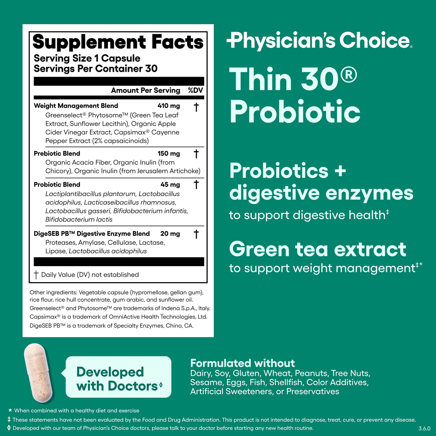 Physician's CHOICE Probiotics for Weight Management & Bloating - 6 Probiotic Strains - Prebiotics - Key ingredient Cayenne - Supports Gut Health - Weight Management for Women & Men - Green Tea - 30 CT Physician's CHOICE buy supplements Au