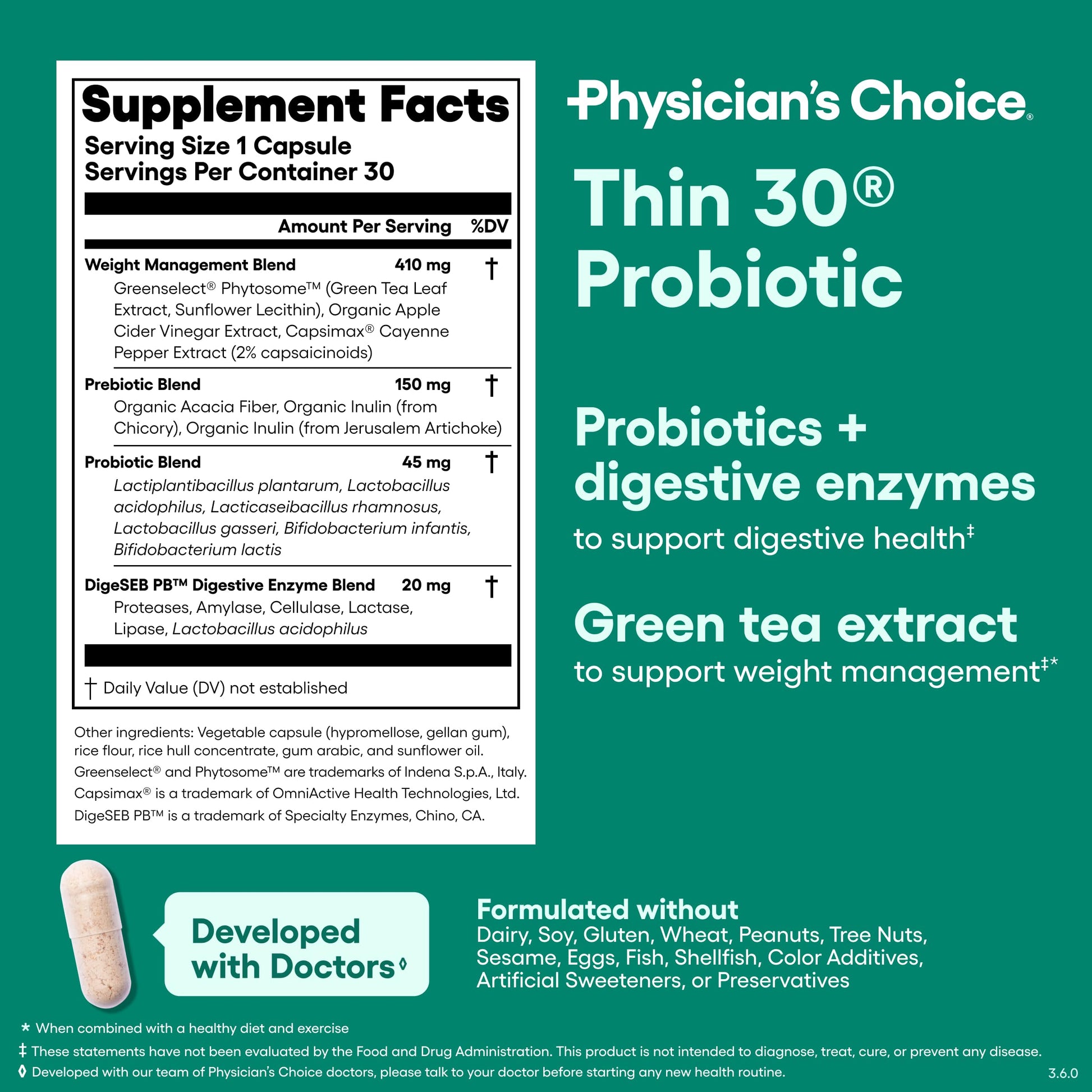 Physician's CHOICE Probiotics for Weight Management & Bloating - 6 Probiotic Strains - Prebiotics - Key ingredient Cayenne - Supports Gut Health - Weight Management for Women & Men - Green Tea - 30 CT Physician's CHOICE buy supplements Au