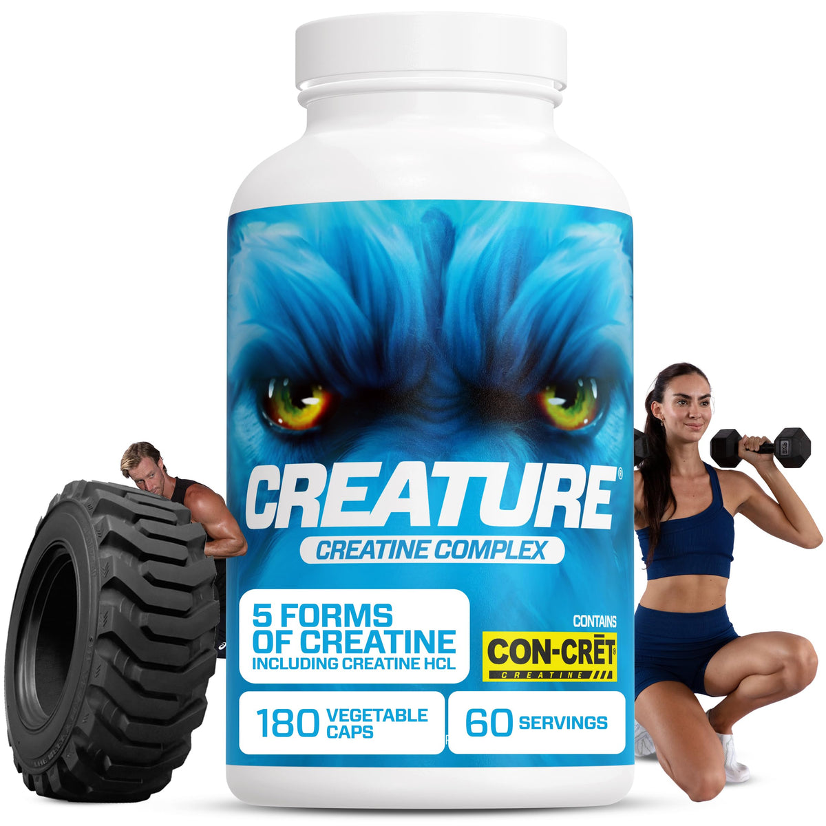 CREATURE® Creatine Complex - Creatine Monohydrate Capsules with 5 Types of Creatine Including Con-Crēt® Creatine HCL, Promotes Muscle, Strength, Endurance, Brain Health, 180 Veggie Caps, 60 Servings CREATUREBuy Supplements Australia