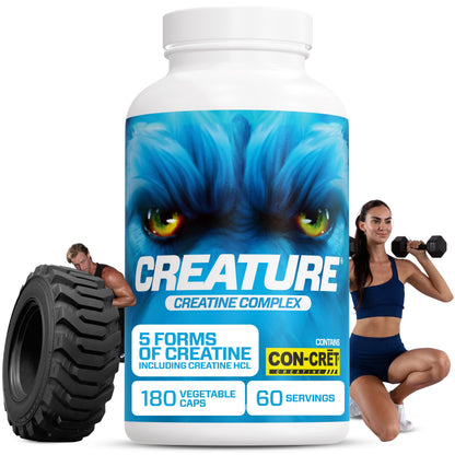CREATURE® Creatine Complex - Creatine Monohydrate Capsules with 5 Types of Creatine Including Con-Crēt® Creatine HCL, Promotes Muscle, Strength, Endurance, Brain Health, 180 Veggie Caps, 60 Servings CREATUREBuy Supplements Australia