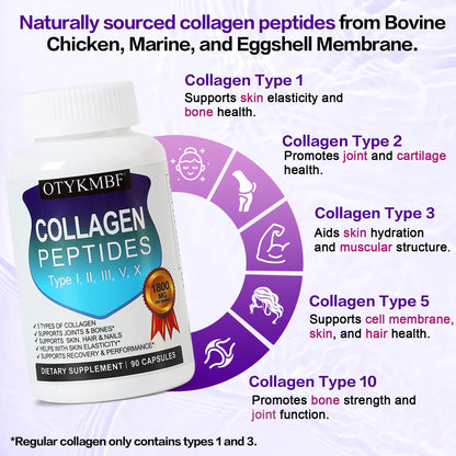 OTYKMBF Multi Collagen Peptides Pills 1800mg, Type I, II, III, V, X - Hydrolyzed Premium Collagen Complex Supports Skin, Joints, Hair & Nails, Hydrolyzed Protein for Women Men, 90 Capsules OTYKMBFBuy Supplements Australia