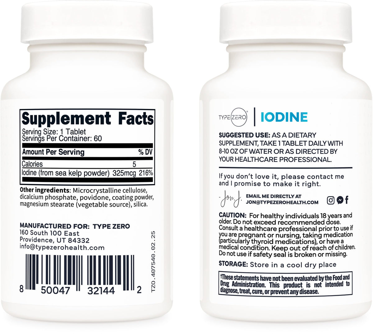 Type Zero Clean Iodine Tablets (60 Servings, 325 MCG Per Serving) - from Sea Kelp, Non-GMO, Gluten Free Type ZeroBuy Supplements Australia
