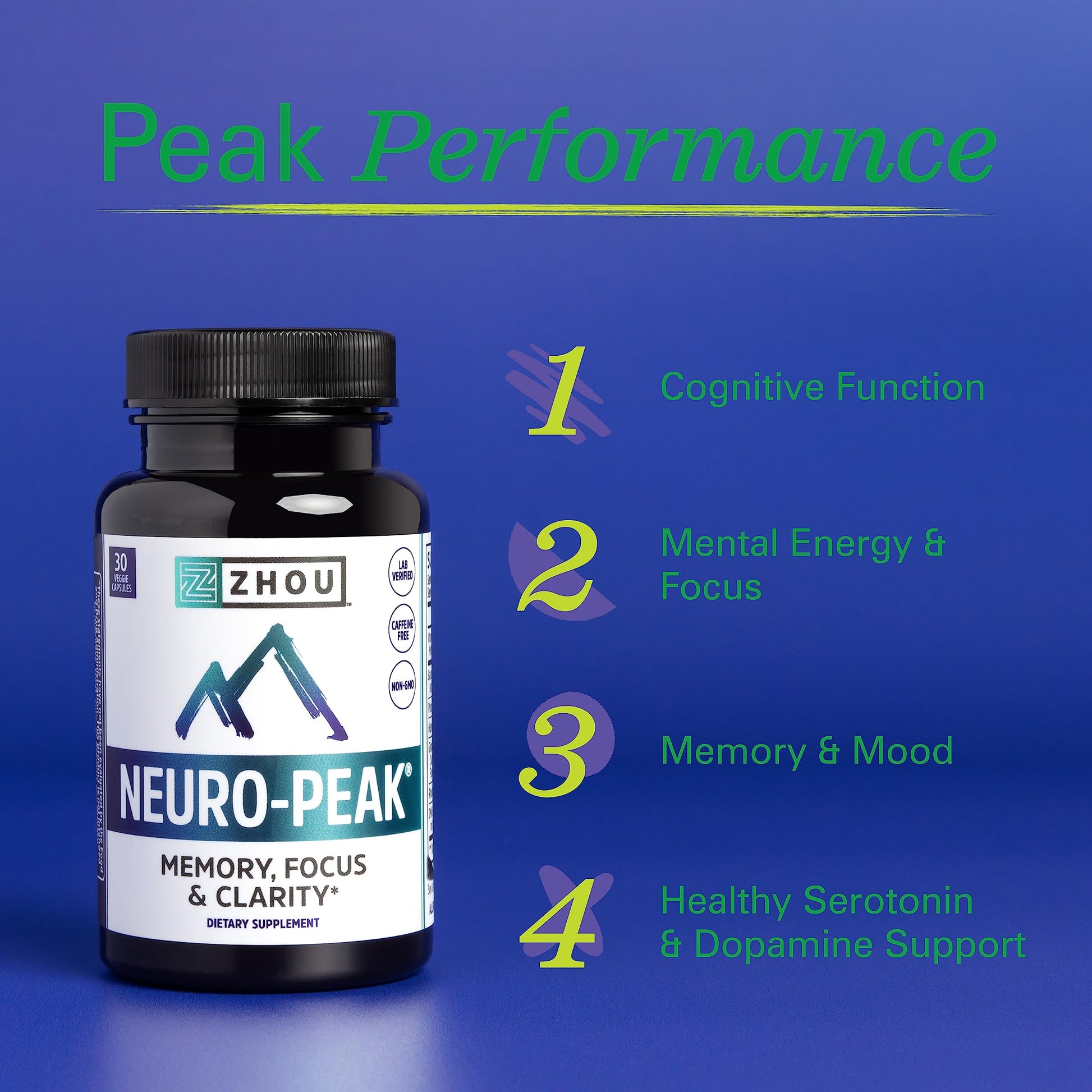 Zhou Neuro Peak Brain Support Supplement | Memory, Focus & Clarity Formula | DMAE ZhouNutritionBuy Supplements Australia