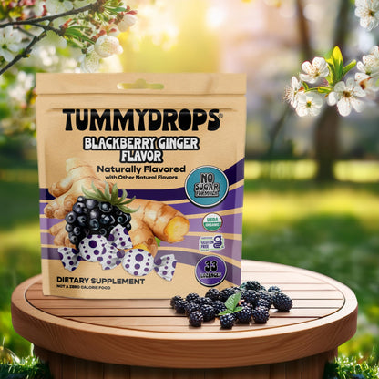 Tummydrops, No Sugar Sweet Blackberry Ginger Flavor, Gluten Free & Vegan, 33 Individually Wrapped Organic Ginger Lozenges Made with Organic Monkfruit tummy drops buy supplements Au