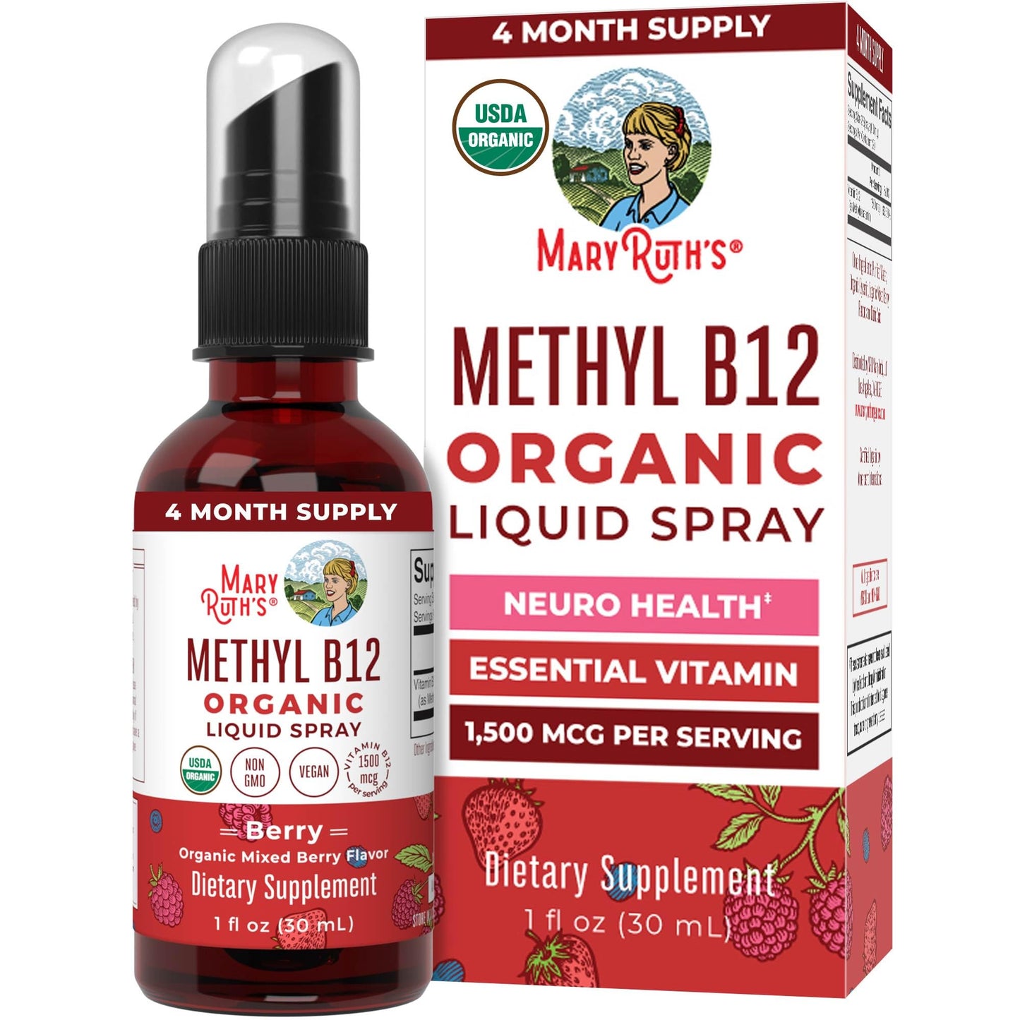 MaryRuth Organics Methyl B12 Spray | 1,500 mcg B12 Per Serving | Methylcobalamin | Energy Metabolism | Nervous System Support | Neuro Health | Vegan | Gluten Free | Sugar Free | 1 Fl Oz MARYRUTH'SBuy Supplements Australia