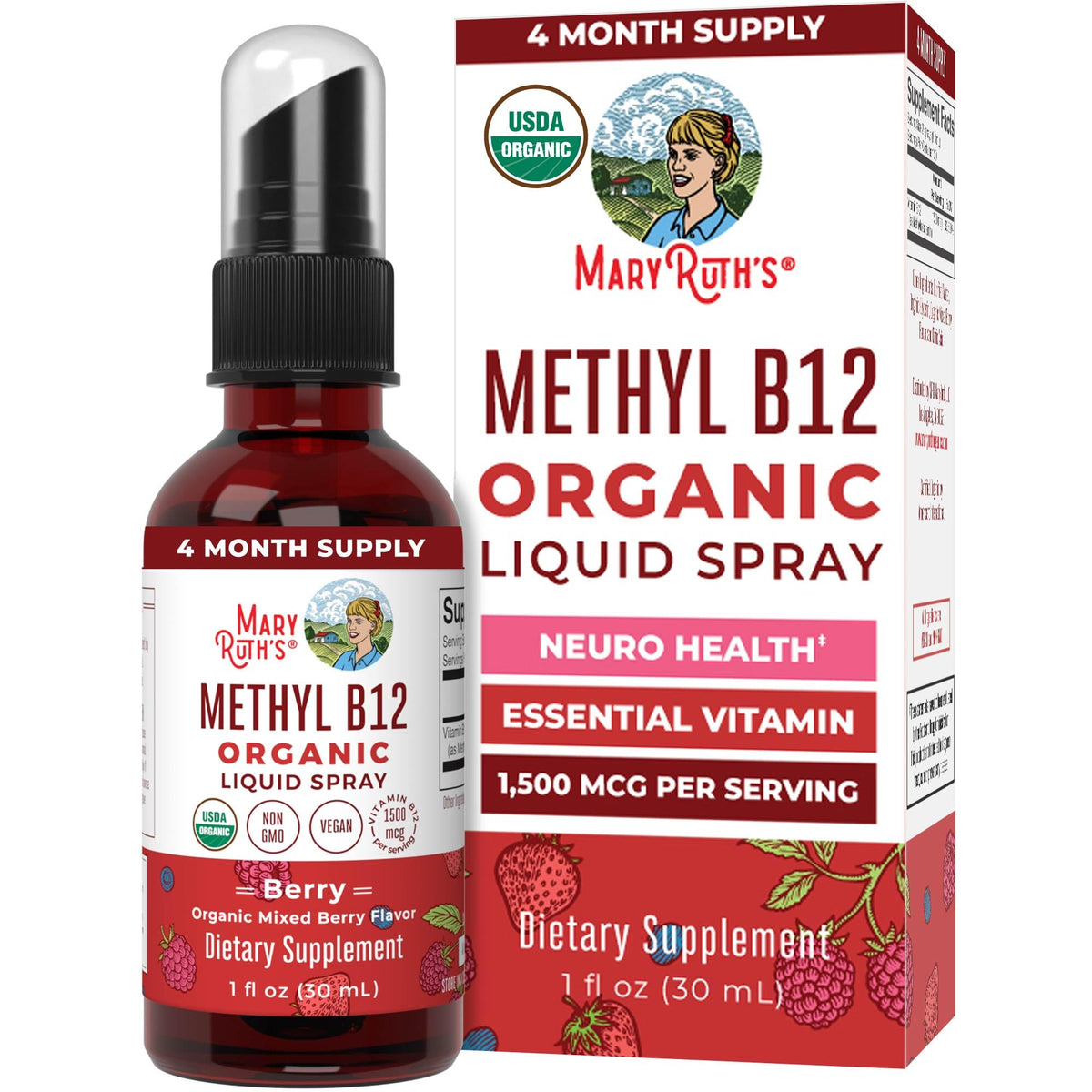 MaryRuth Organics Methyl B12 Spray | 1,500 mcg B12 Per Serving | Methylcobalamin | Energy Metabolism | Nervous System Support | Neuro Health | Vegan | Gluten Free | Sugar Free | 1 Fl Oz MARYRUTH'SBuy Supplements Australia