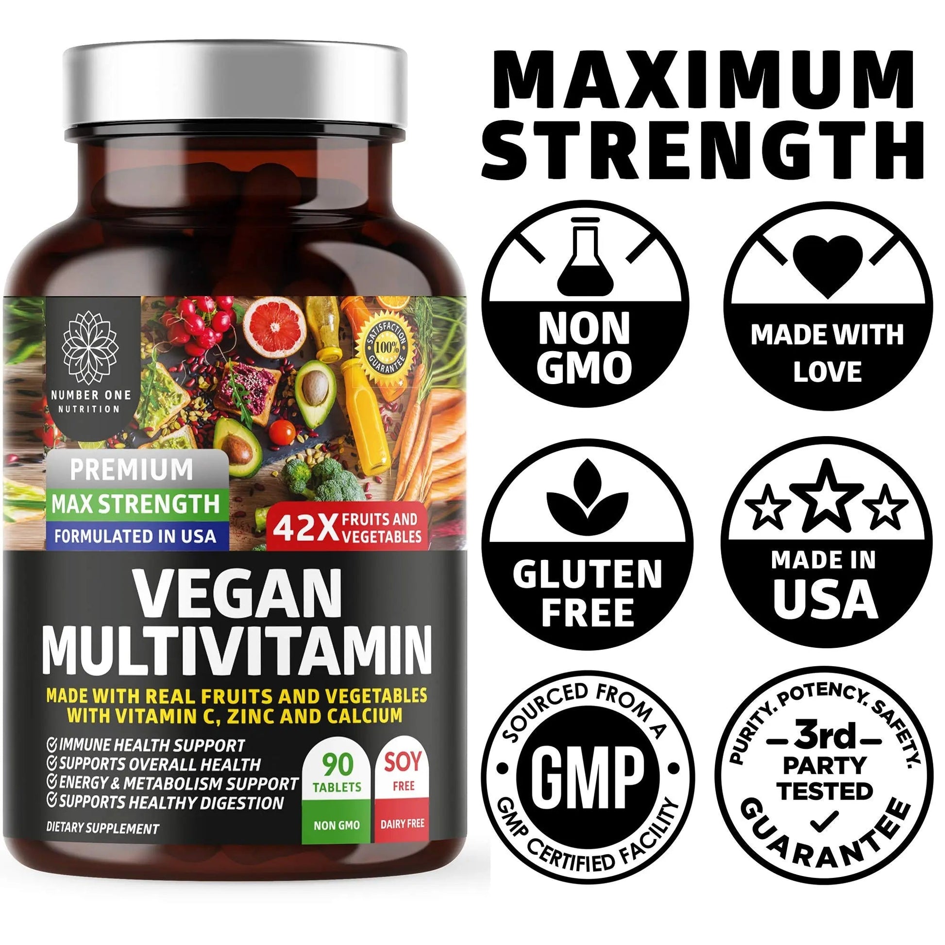 N1N Premium Plant Based Multivitamin [42 Powerful Ingredients] Men & Women Daily Multivitamins with Raw Veggies and Fruits, Probiotics Number One Nutrition