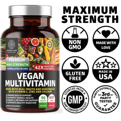 N1N Premium Plant Based Multivitamin [42 Powerful Ingredients] Men & Women Daily Multivitamins with Raw Veggies and Fruits, Probiotics Number One Nutrition