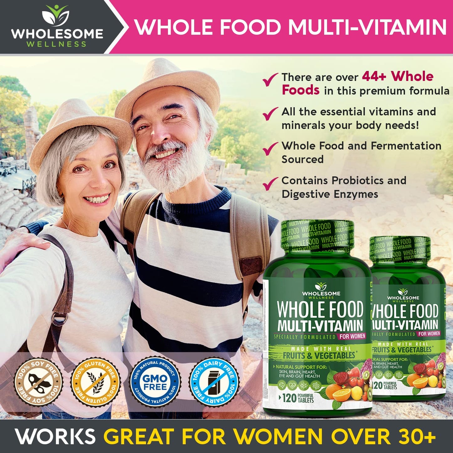 Wholesome Wellness Whole Food Multivitamin for Women - Natural Multi Vitamins, Minerals, Organic Extracts - 120 Tablets Wholesome WellnessBuy Supplements Australia