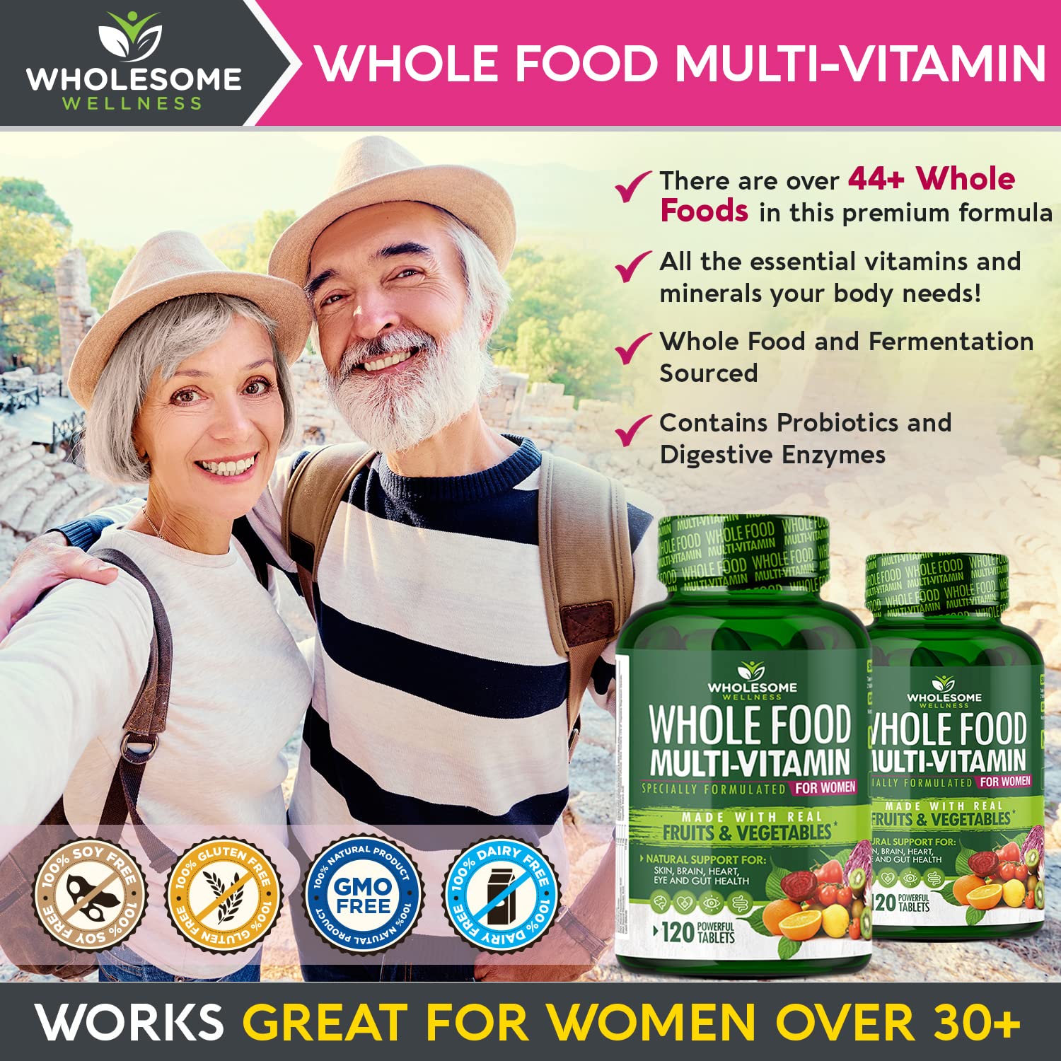 Wholesome Wellness Whole Food Multivitamin for Women - Natural Multi Vitamins, Minerals, Organic Extracts - 120 Tablets Wholesome WellnessBuy Supplements Australia