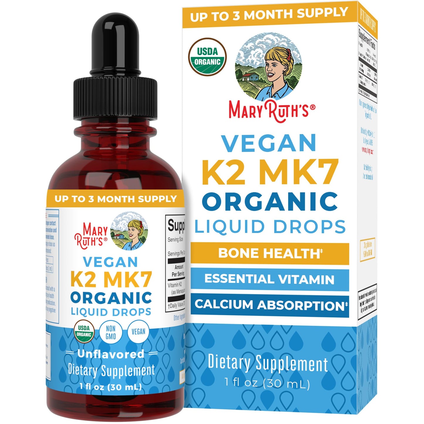 MaryRuth’s USDA Organic Vitamin K2 MK7 Liquid Drops for Adults & Kids | Sourced from Natto | Menaquinone- 7 | Vegan K2 Vitamin for Bone Health & Calcium Absorption | 1oz | Up to 90 Servings MARYRUTH'SBuy Supplements Australia