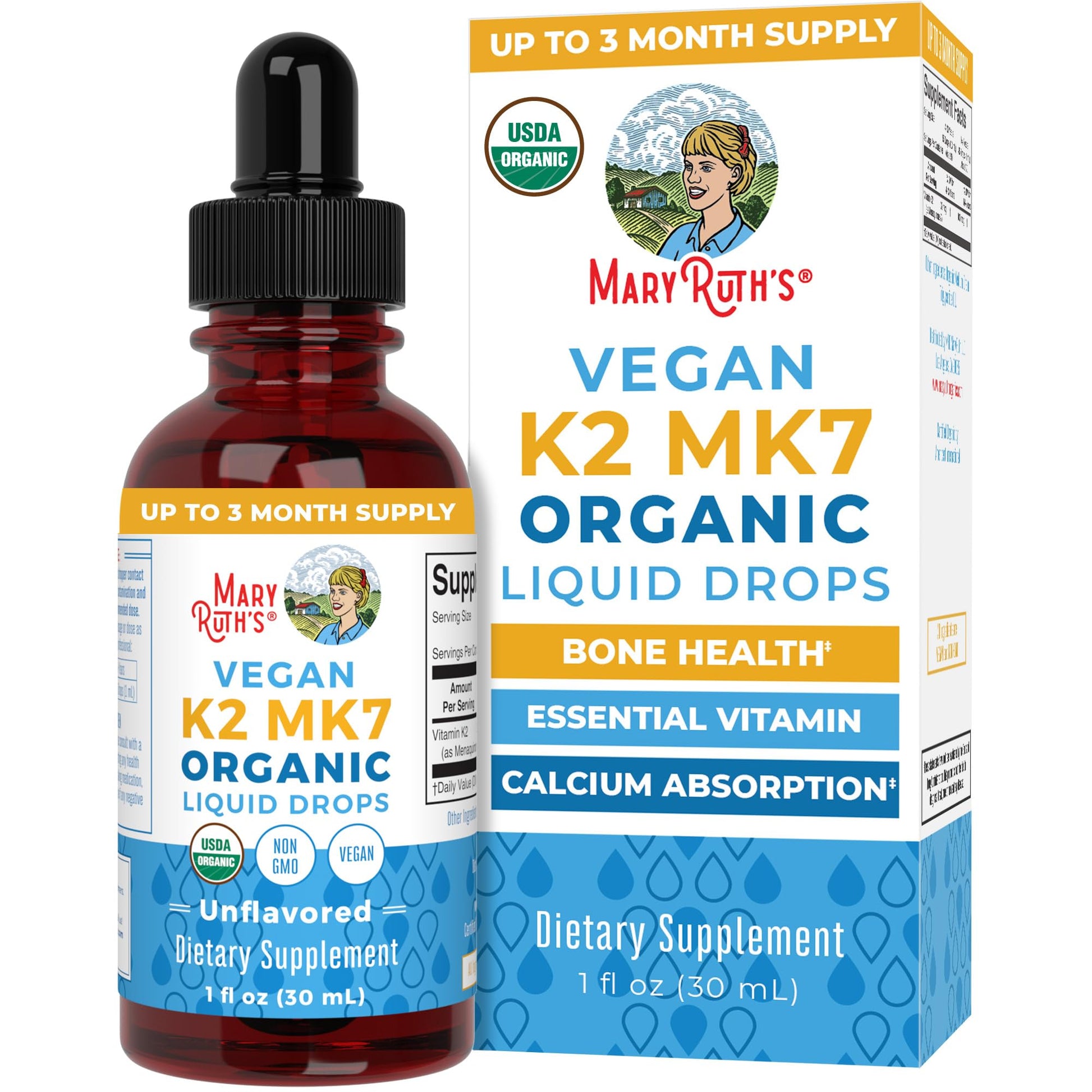 MaryRuth’s USDA Organic Vitamin K2 MK7 Liquid Drops for Adults & Kids | Sourced from Natto | Menaquinone- 7 | Vegan K2 Vitamin for Bone Health & Calcium Absorption | 1oz | Up to 90 Servings MARYRUTH'SBuy Supplements Australia