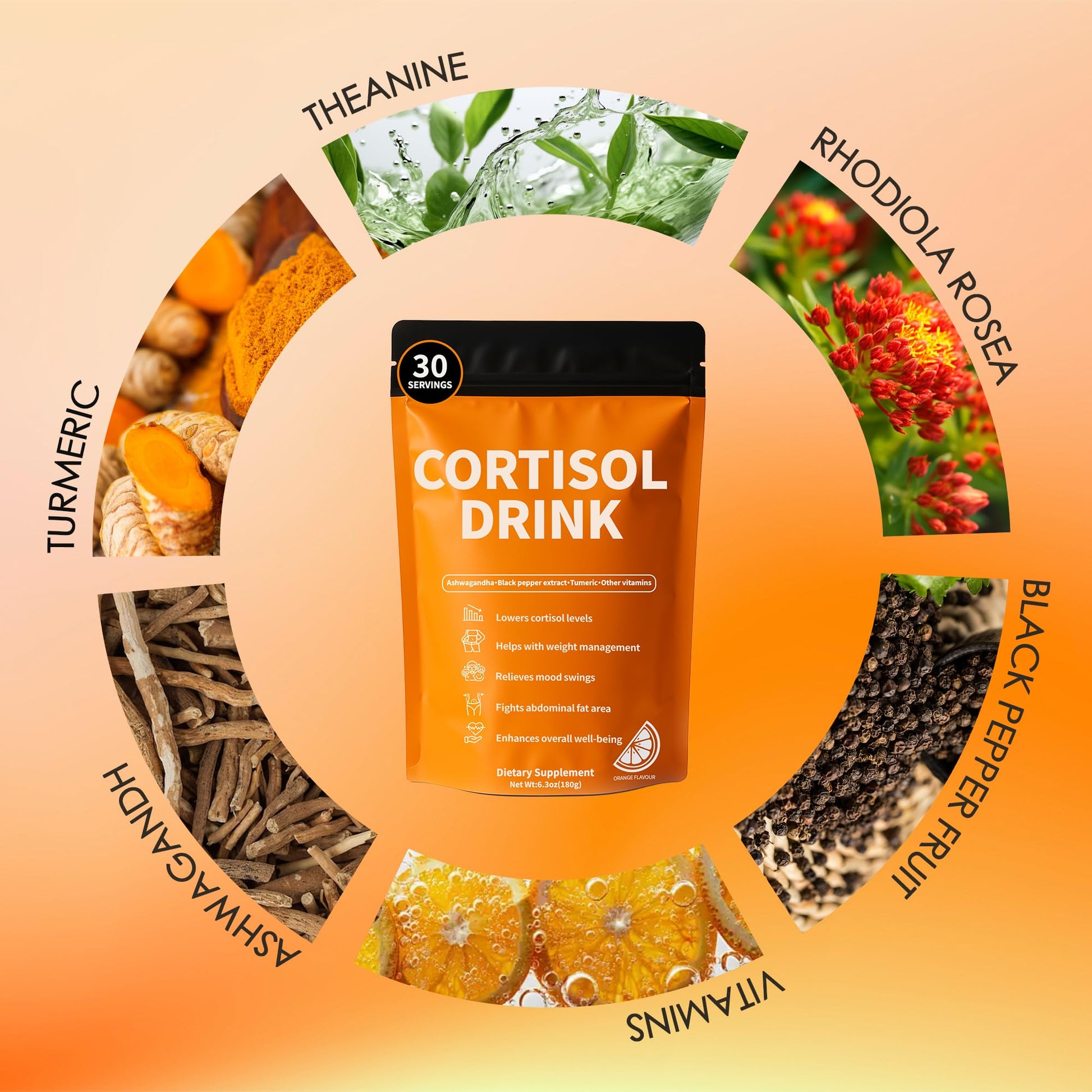 Cortisol Drink Powder - Natural Cortisol Supplements for Ashwagandha, L-Theanine, Turmeric Root, Black Pepper Extract, Relaxation, Focus, Mental Clarity oviaapoBuy Supplements Australia