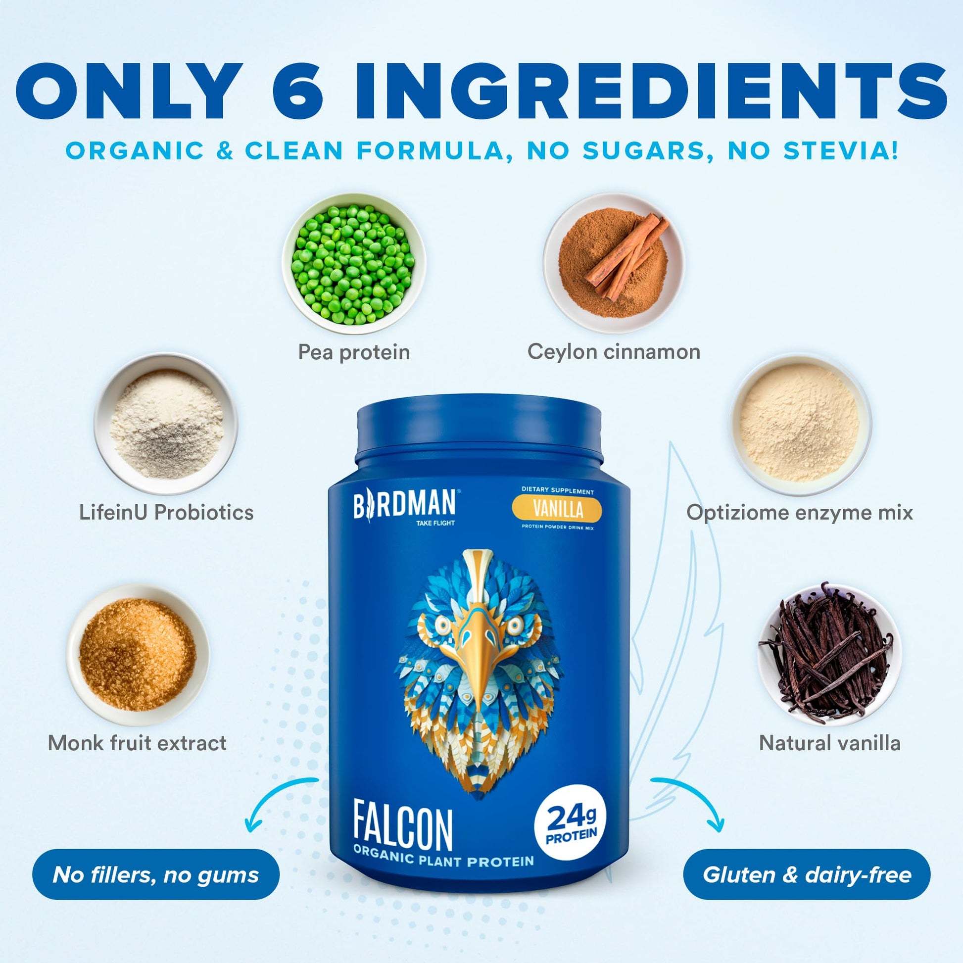 BIRDMAN Falcon Vegan Protein Powder Organic, Stevia & Sugar Free, Plant Based Protein BIRDMANBuy Supplements Australia