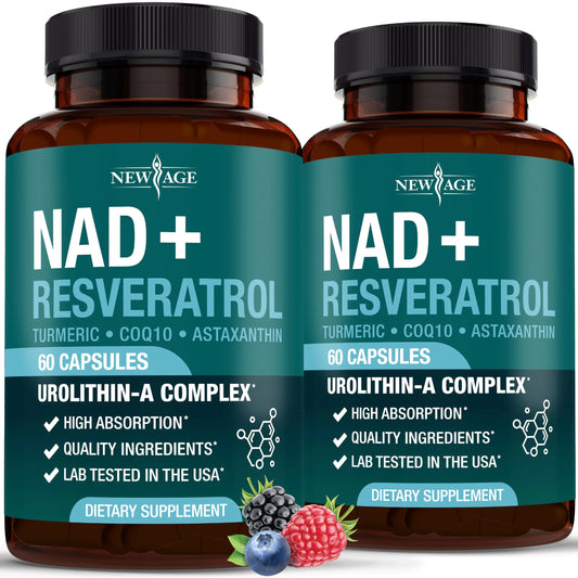 NEW AGE NAD+ Supplement Complex – NAD+ 300 mg with Astaxanthin, Urolithin A, Resveratrol, CoQ10 & Antioxidant Blend – Cellular Energy, Support or Women & Men – Vegan, Non-GMO- 120 Count NEW AGEBuy Supplements Australia