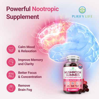 World's First Mushroom Complex Gummies with Lions Mane, Immune Support & Stress Relief, Nootropic Mushroom Supplement for Adults & Children (90 Chews 2500mg/serving) Purify LifeBuy Supplements Australia
