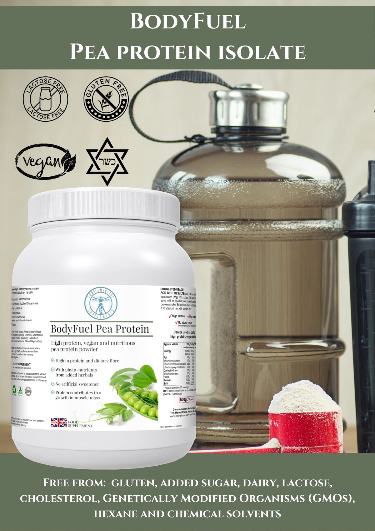 Complementary Supplements - BodyFuel Hypoallergenic Pea Protein Isolate Powder Plus Phytonutrients Complementary SupplementsBuy Supplements Australia