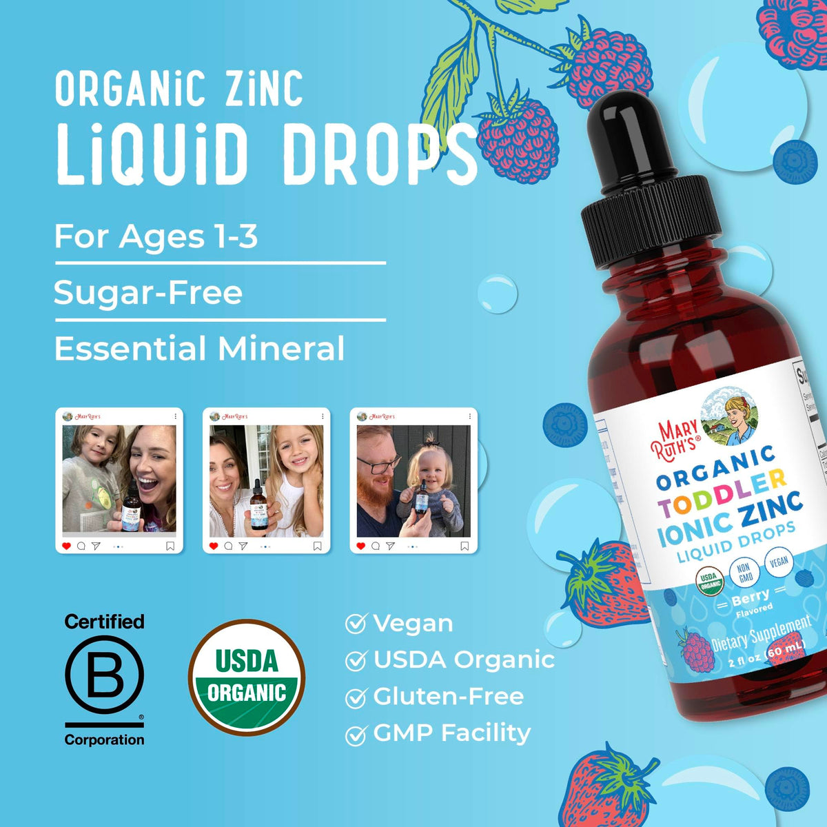 MaryRuth Organics USDA Toddler Liquid Drops | Zinc Sulfate | Immune Support Supplement| Skin Health | Vegan | Formulated for Ages 1-3 | Delicious Berry Flavor | 1 Month Supply | 2 Fl Oz MARYRUTH'SBuy Supplements Australia