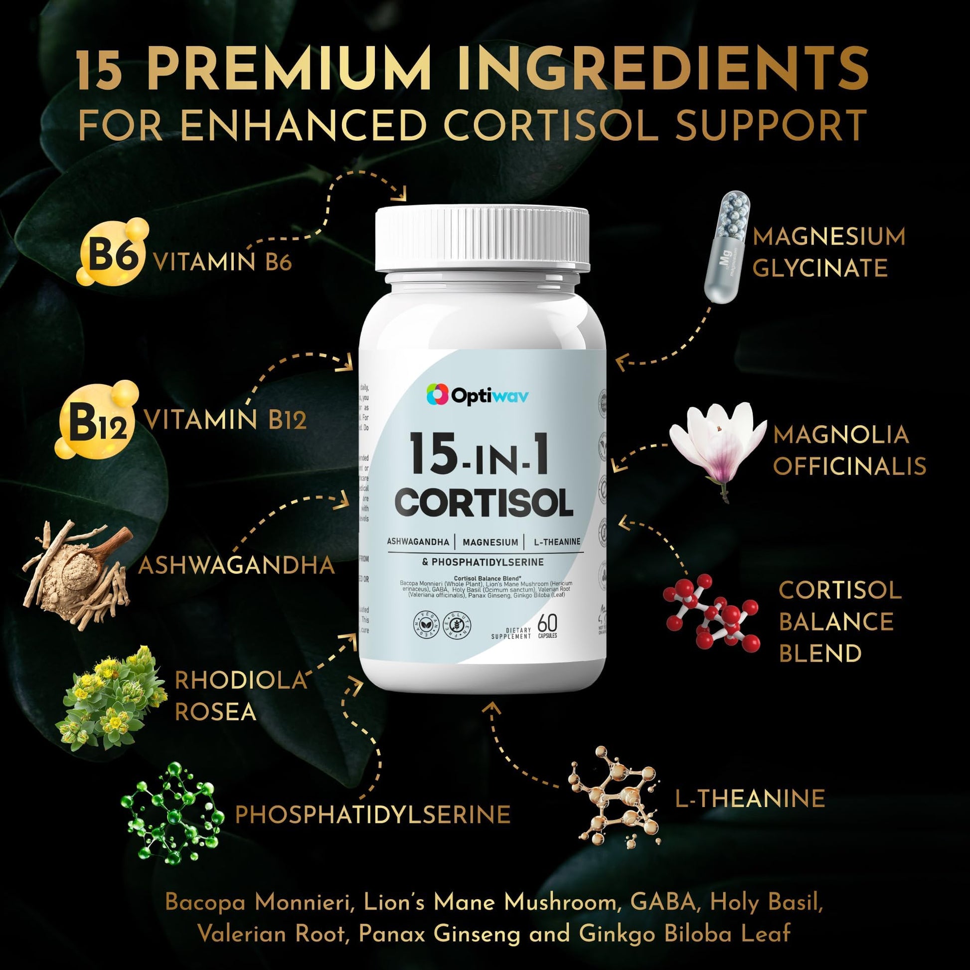 Optiwav Cortisol Detox Supplement for Women Men - Control & Lowering High Cortisol Level - Balance Calm Stress Relief Cleanse Adrenal Health Support - Magnesium Ashwagandha Cortisol Blocker Reducer OptiwavBuy Supplements Australia