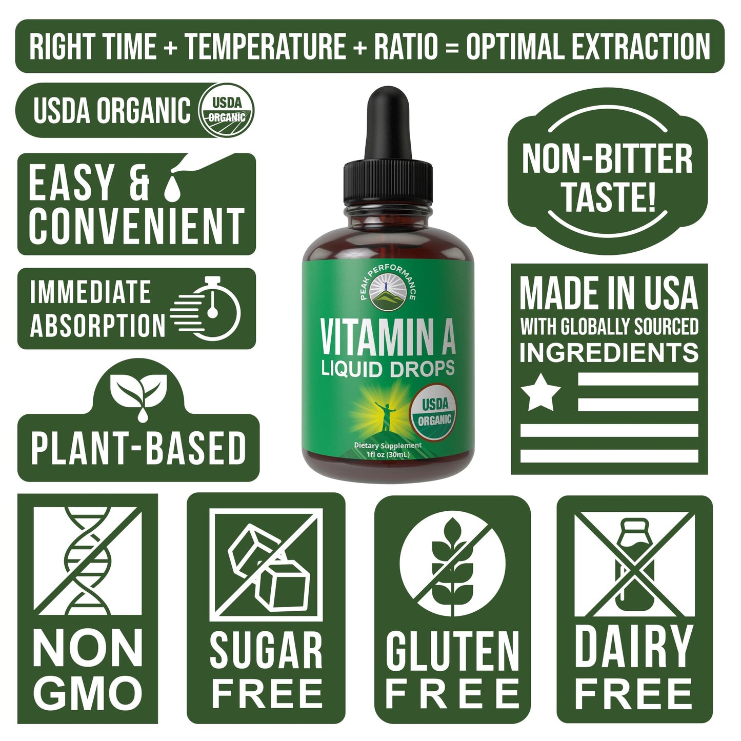 USDA Organic Vitamin A Liquid Drops Supplement. Vegan High Bioavailability for Eye, Skin + Bone Health. for Adults, Men, Women, Kids. Vit A Oil Retinyl Palmitate. Gluten Free, Zero Sugar. 100 Servings Peak PerformanceBuy Supplements Australia