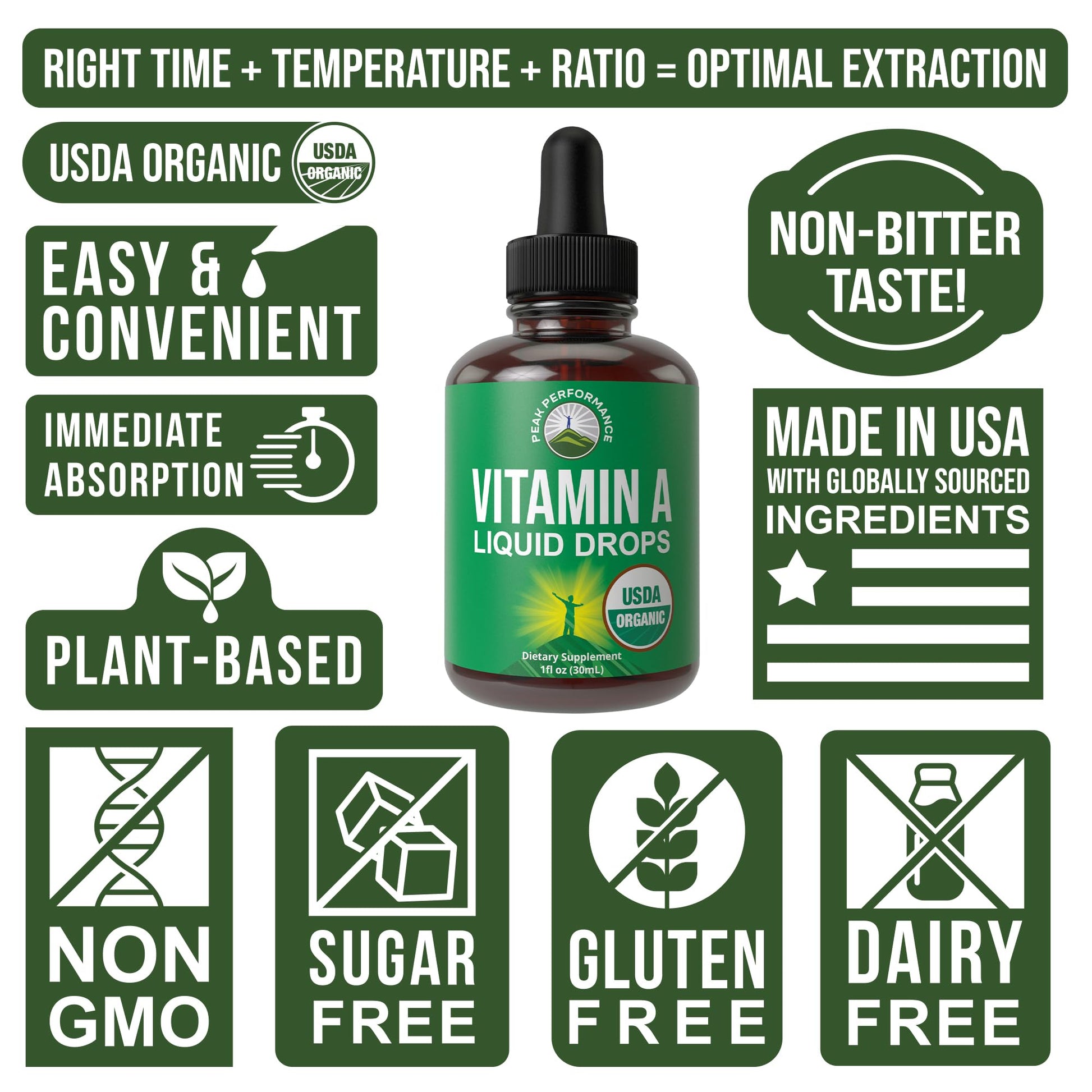 USDA Organic Vitamin A Liquid Drops Supplement. Vegan High Bioavailability for Eye, Skin + Bone Health. for Adults, Men, Women, Kids. Vit A Oil Retinyl Palmitate. Gluten Free, Zero Sugar. 100 Servings Peak PerformanceBuy Supplements Australia