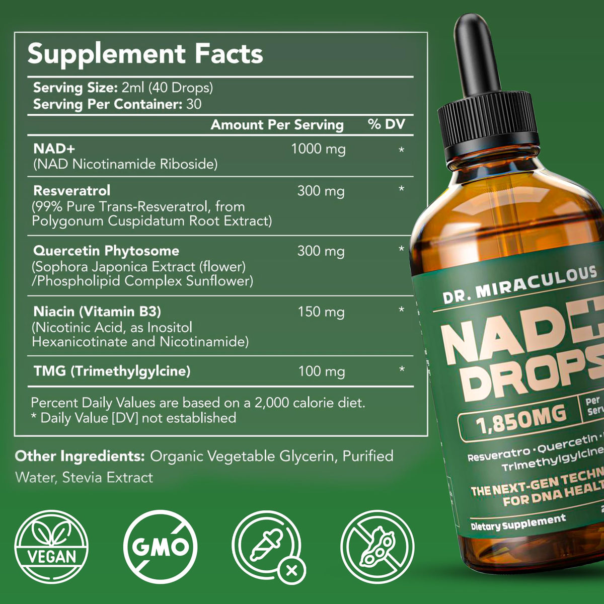 Dr. Miraculous Pure NAD+ Supplements 1850mg Liquid Drops for Women & Man | Nicotinamide Riboside Organic NAD Plus Boosting Supplement - Natural Lemon Flavor Dr. MiraculousBuy Supplements Australia