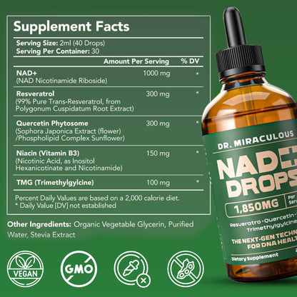 Dr. Miraculous Pure NAD+ Supplements 1850mg Liquid Drops for Women & Man | Nicotinamide Riboside Organic NAD Plus Boosting Supplement - Natural Lemon Flavor Dr. MiraculousBuy Supplements Australia