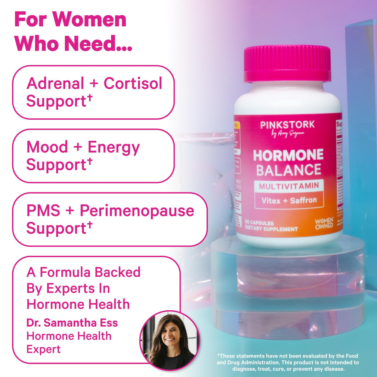 Pink Stork Hormone Balance Multivitamin for Women | 18-in-1 Vitex, Saffron, Ashwagandha, Magnesium | Mood, Energy, Cortisol, Adrenal Support | PMS, Perimenopause Support | 60 Vegan Capsules Pink StorkBuy Supplements Australia