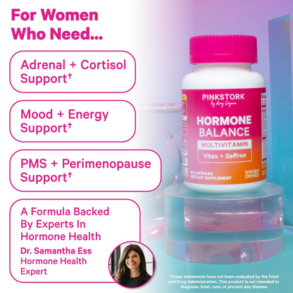 Pink Stork Hormone Balance Multivitamin for Women | 18-in-1 Vitex, Saffron, Ashwagandha, Magnesium | Mood, Energy, Cortisol, Adrenal Support | PMS, Perimenopause Support | 60 Vegan Capsules Pink StorkBuy Supplements Australia