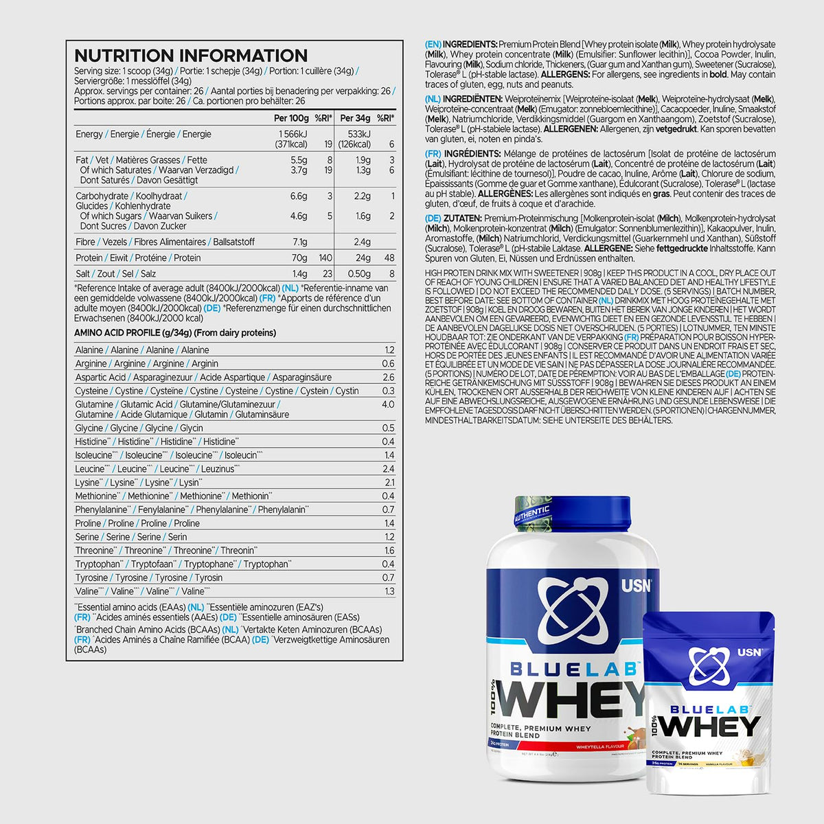 USN Blue Lab Whey Protein Powder: Wheytella - Whey Protein 908g - Post-Workout USNBuy Supplements Australia
