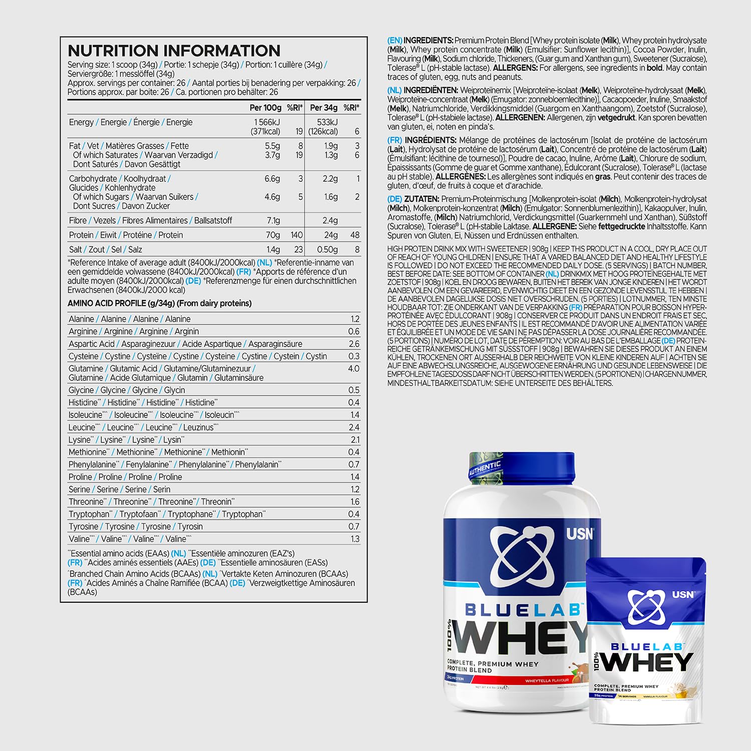 USN Blue Lab Whey Protein Powder: Wheytella - Whey Protein 908g - Post-Workout USNBuy Supplements Australia