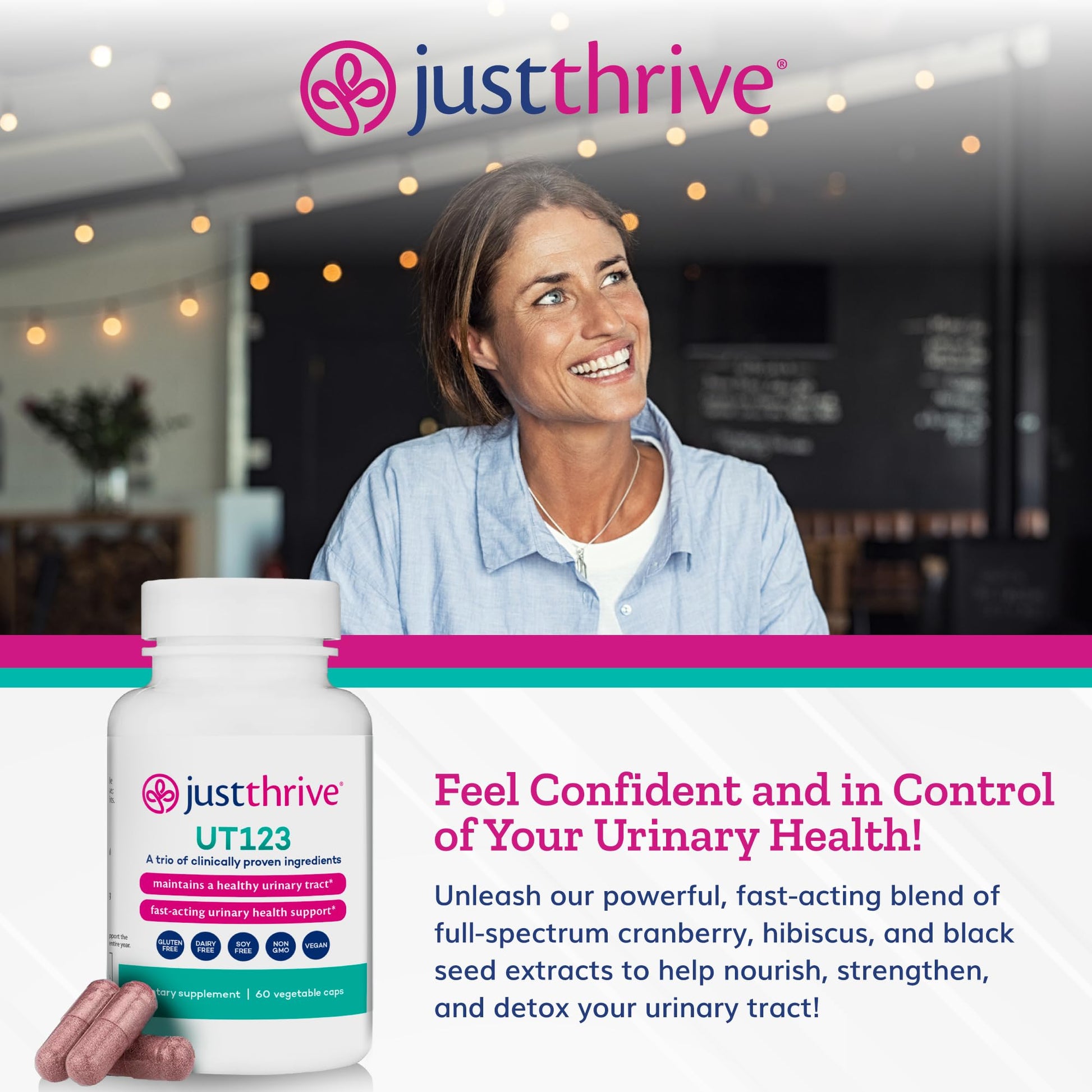 Just Thrive UT123 - Supports Urinary Tract Health for Women - Made with Cranberry, 60 Capsules Just ThriveBuy Supplements Australia
