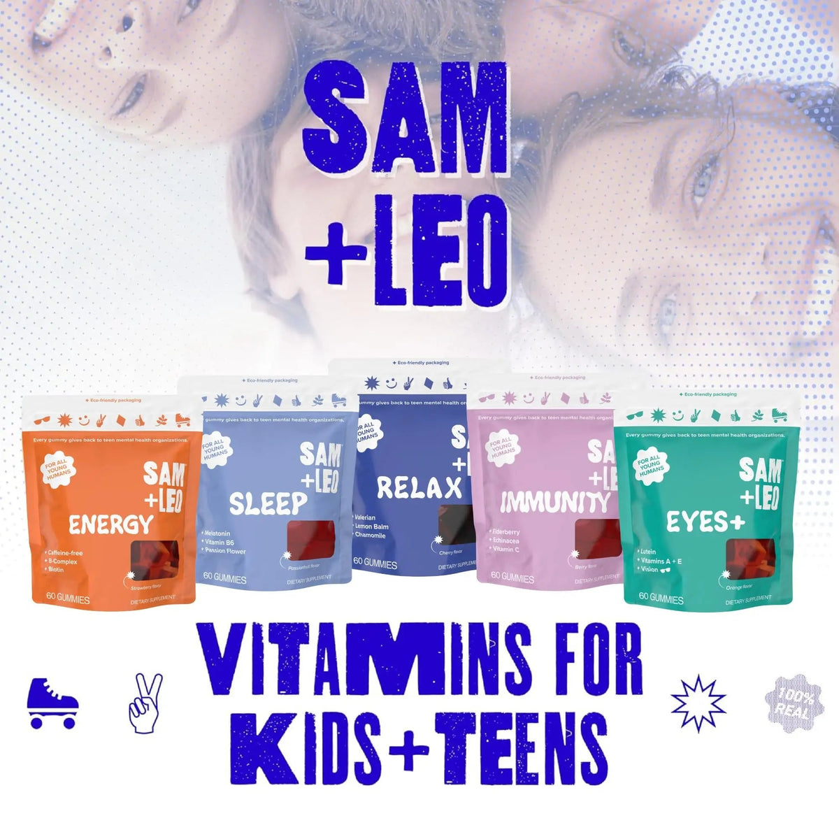 SAM+LEO Vitamin B Complex Gummies with Biotin for Kids & Teens - Caffeine-Free Focus & Energy Support Supplement Gummies | SAM+LEOBuy Supplements Australia