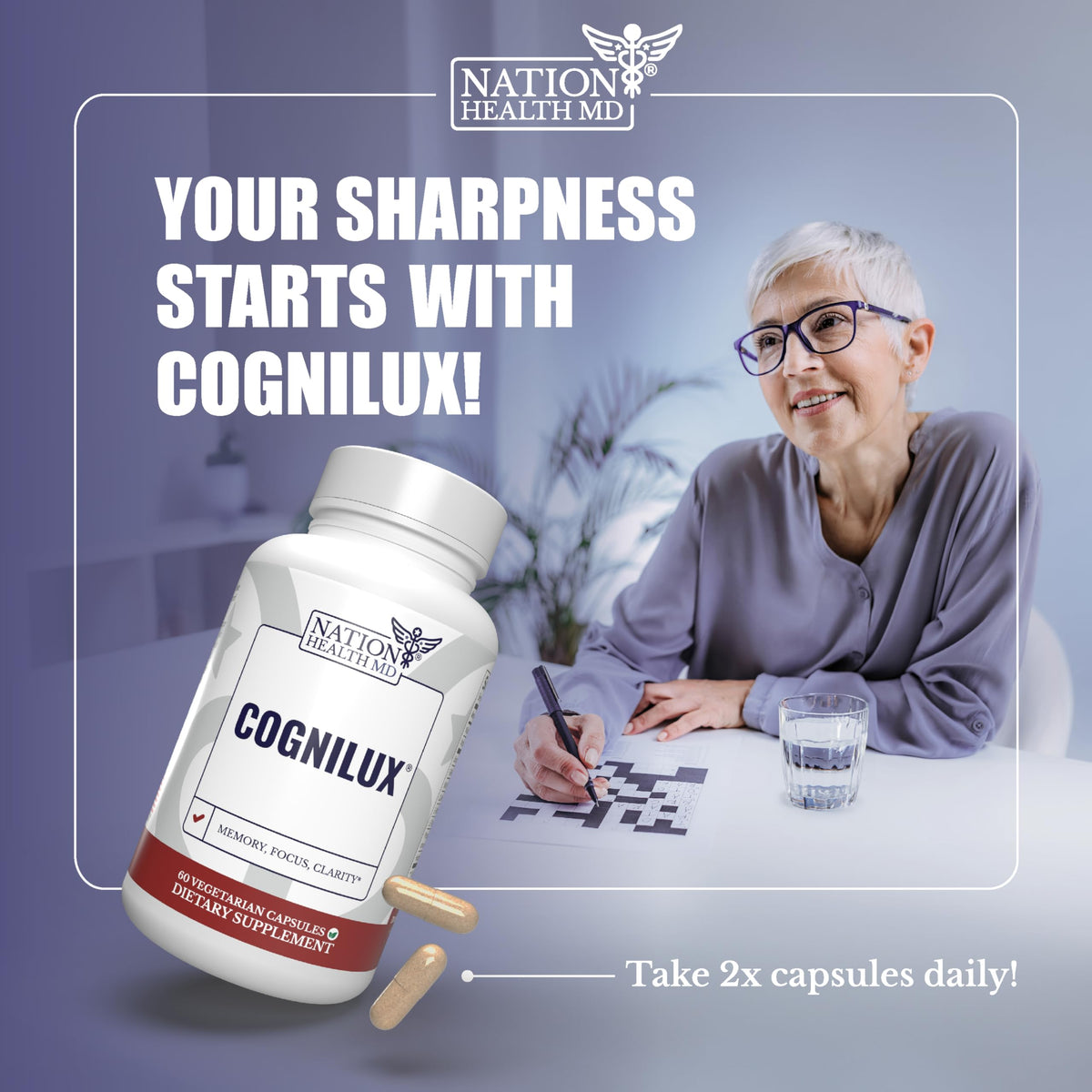 NATION HEALTH MD Cognilux - Brain Supplements for Memory and Focus - Nootropic Focus Supplement with Niacin, Vitamin B6, GABA and More - Memory Supplement for Brain, Brain Health NATION HEALTH MDBuy Supplements Australia