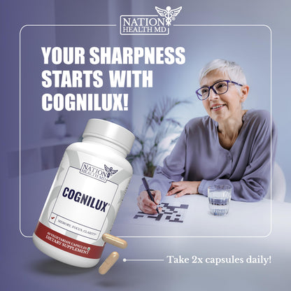 NATION HEALTH MD Cognilux - Brain Supplements for Memory and Focus - Nootropic Focus Supplement with Niacin, Vitamin B6, GABA and More - Memory Supplement for Brain, Brain Health NATION HEALTH MDBuy Supplements Australia