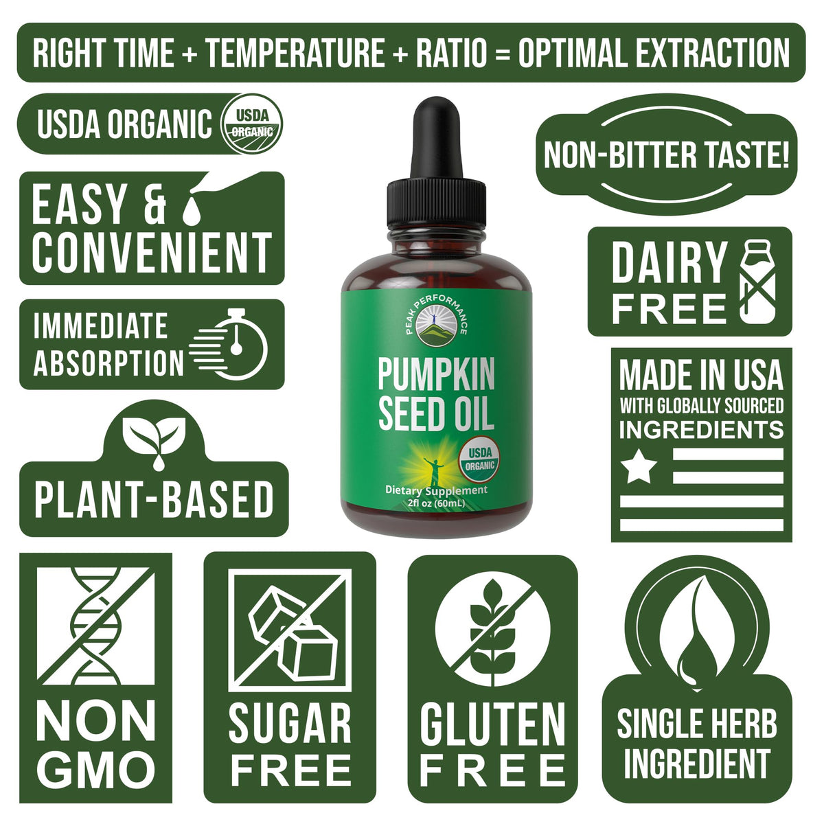 Pumpkin Seed Oil. USDA Organic Vegan Liquid Drops Extract for Women and Men. Supplement for Hair Growth, Skin Health, UT, Prostate Support. Zero Sugar, Gluten Free. Take Orally No Capsules Peak PerformanceBuy Supplements Australia