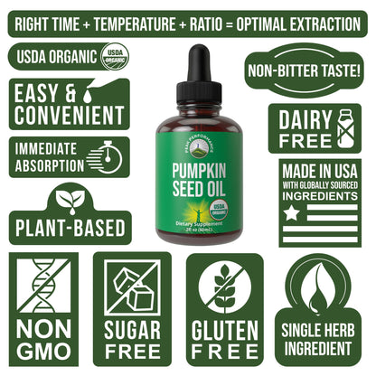 Pumpkin Seed Oil. USDA Organic Vegan Liquid Drops Extract for Women and Men. Supplement for Hair Growth, Skin Health, UT, Prostate Support. Zero Sugar, Gluten Free. Take Orally No Capsules Peak PerformanceBuy Supplements Australia