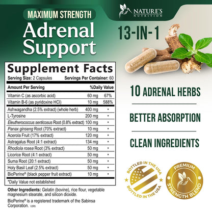 Nature's Nutrition Adrenal Support Supplements Cortex Complex, Best Energy Supplement, Supports Health & Energy Levels, Daily Ashwagandha for Women & Men, Supports Immune System, 120 Capsules Nature's NutritionBuy Supplements Australia