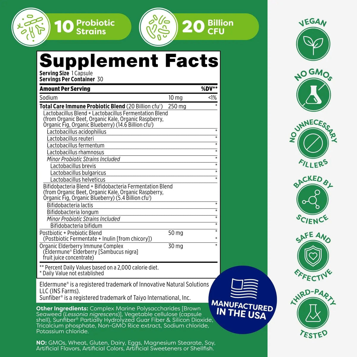 Probulin Total Care Immune = Prebiotics + Probiotics + Postbiotics + Elderberry to Support Immune & Gut Health - 20 Billion CFU - 10 Probiotic Strains, 30 Vegan Capsules ProbulinBuy Supplements Australia